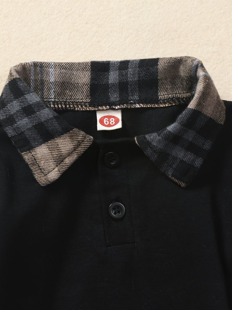 Babypiger Casual Lapel Langærmet Top & Sløjfe Plaid Nederdel Sæt Til Forår Efterår