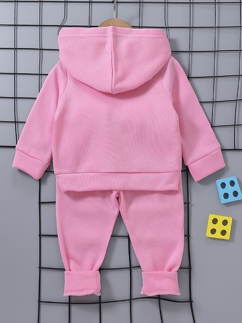 Babypiger Farverige Bogstaver Love Fleece Langærmet Hættetrøje Sweatshirt Bukser Sæt