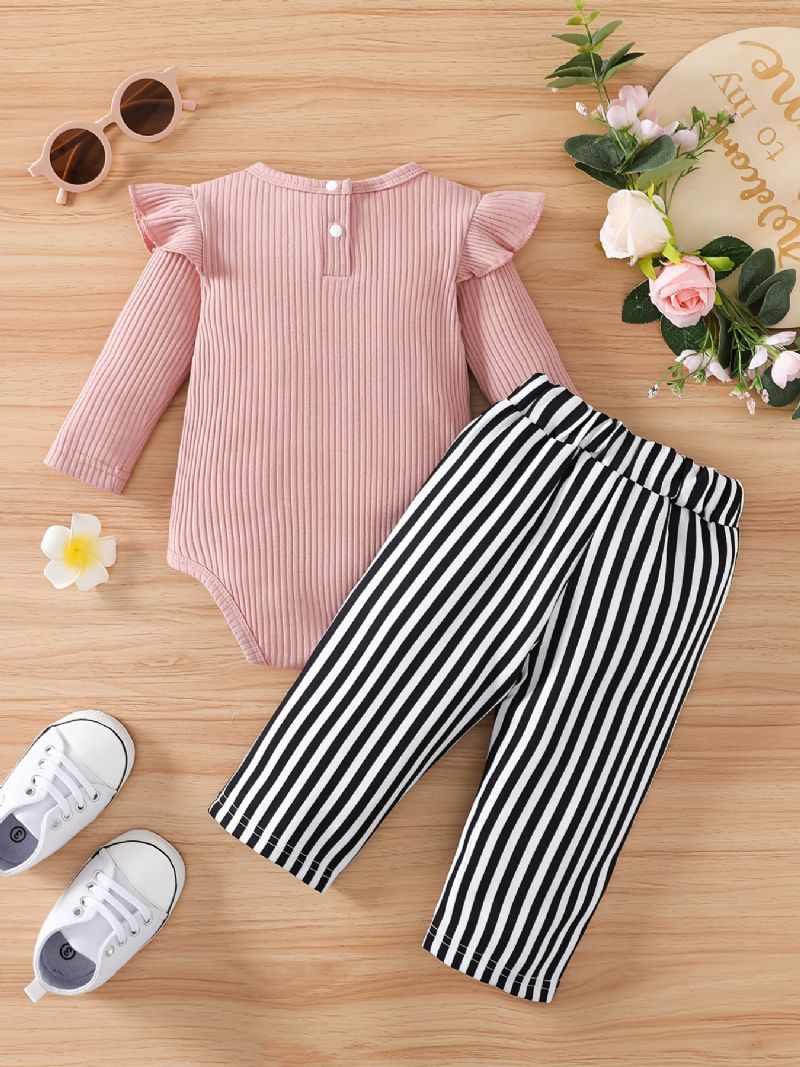 Babypiger Flæse Langærmet Romper Bodysuit + Stripe Bukser Sæt Babytøj Outfit Baby Layette Sæt