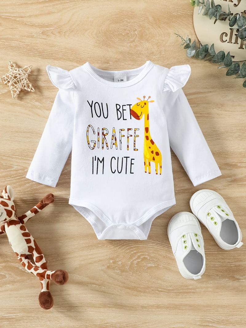 Babypiger Giraffetryk Rulleærmer Med Flæser + Buksesæt Bodysuit Onesie Babytøj