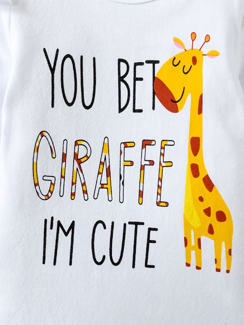 Babypiger Giraffetryk Rulleærmer Med Flæser + Buksesæt Bodysuit Onesie Babytøj