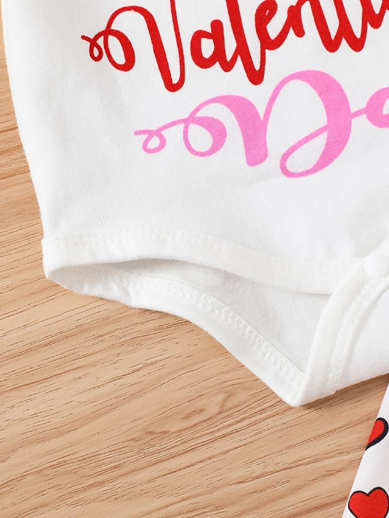 Babypiger Kortærmet Rullebukser + Matchende Hjerteprint + Hattesæt Bodysuit Onesie Babytøj Babylayettesæt