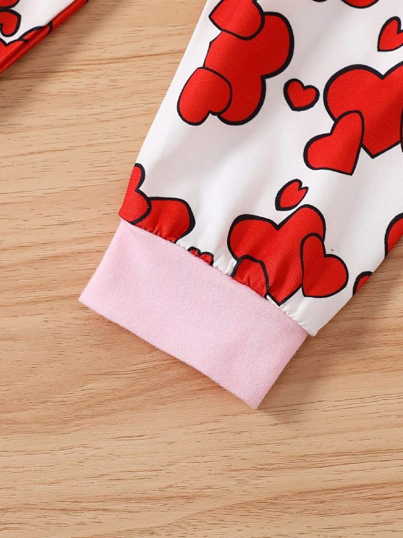 Babypiger Kortærmet Rullebukser + Matchende Hjerteprint + Hattesæt Bodysuit Onesie Babytøj Babylayettesæt