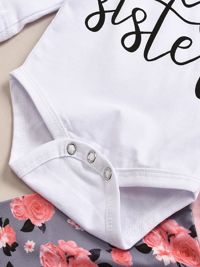 Babypiger Langærmet Bukser + Matchende Med Blomstertryk + Hattesæt Bodysuit Onesie Baby Layettesæt Tøj