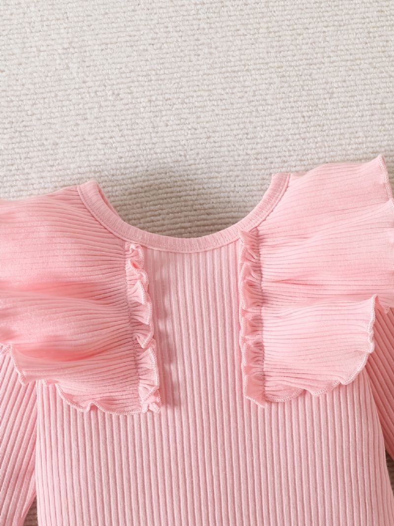 Babypiger Langærmet Flæsebukser + Matchende Bukser Med Blomsterprint + Pandebånd Bodysuit Onesie Babytøj Babydåb Layettesæt