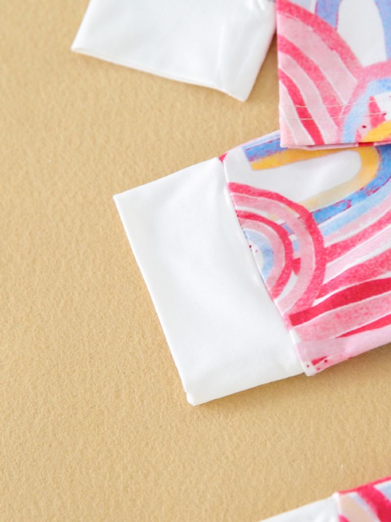 Babypiger Langærmet Pullover Top + Bukser Sæt Med Regnbuemønster Babytøj