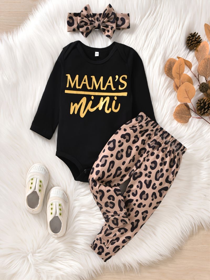 Babypiger Mama's Mini Print Romper Leopard Bukser Sæt