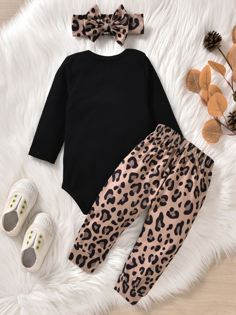 Babypiger Mama's Mini Print Romper Leopard Bukser Sæt