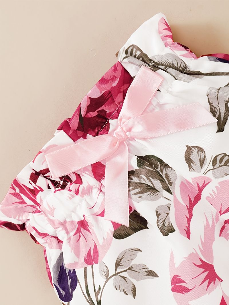 Babypiger Outfit Sæt Langærmet Ripped Bodysuit & Blomsterprint & Pandebånd