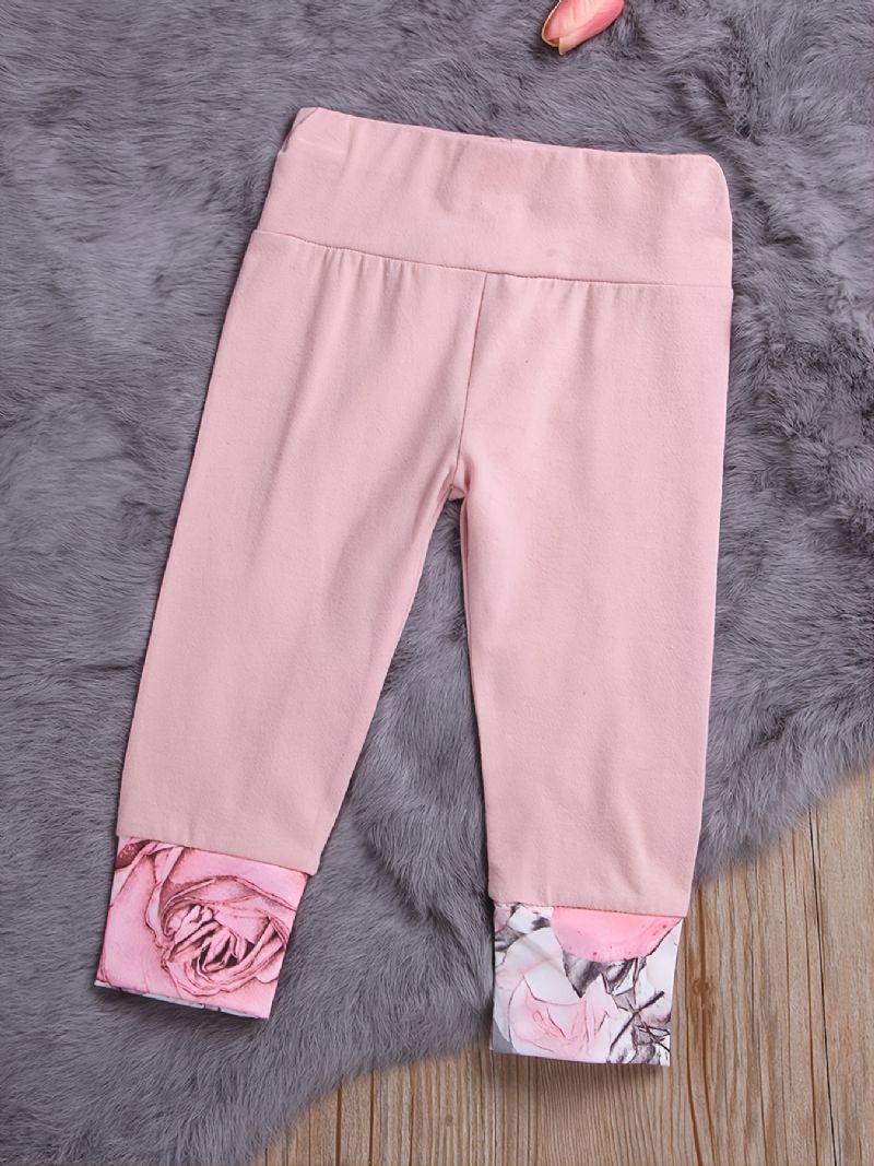 Babypiger Pink Øre-hættetrøje Blomstertryk Langærmet Sweatshirt Og Buksesæt Småbørnstøj