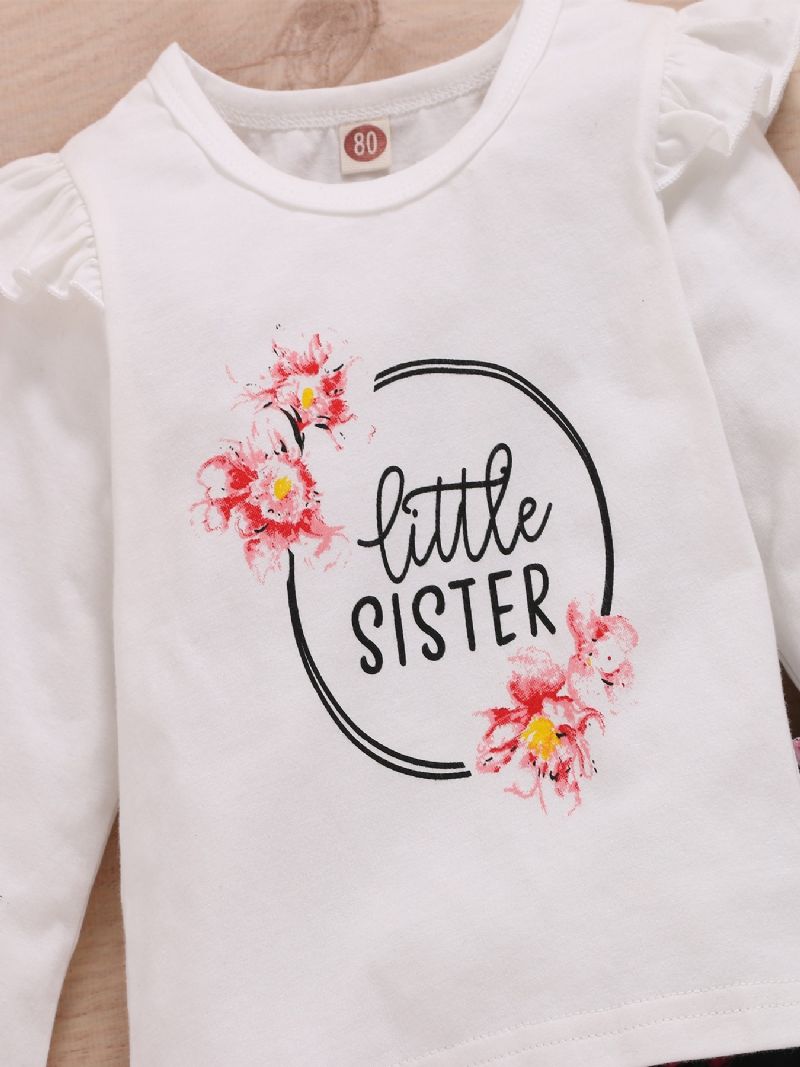 Babypiger Rose Grafisk Flæse Trim Top & Blomstertryk Suspender Nederdel Sæt