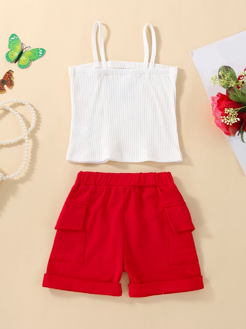 Babypiger Sommerfugletryk Cami Top & Ensfarvet Pocket Shorts Børnetøj Sæt