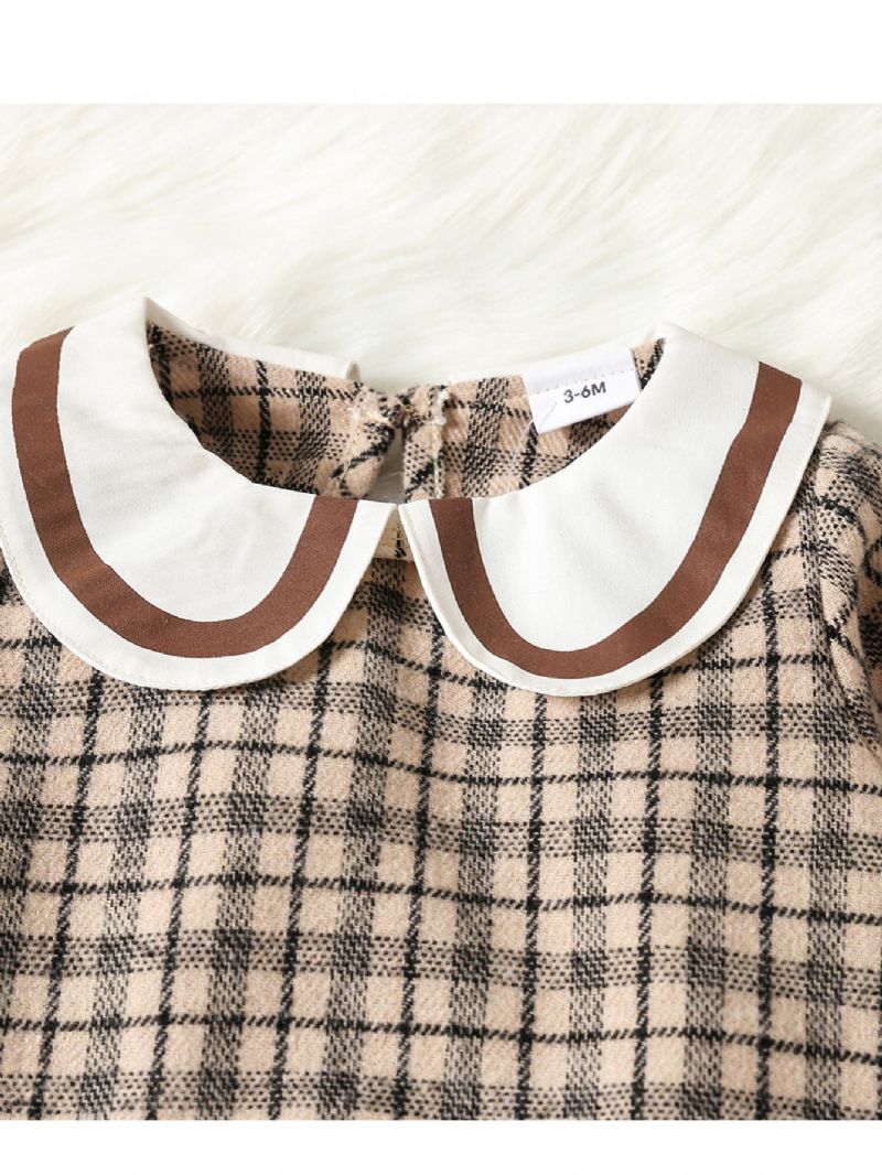 Babypiger Vintage Sødt Sæt Med Plaid Buksebukser & Elastisk Taljenederdel Til Vinter