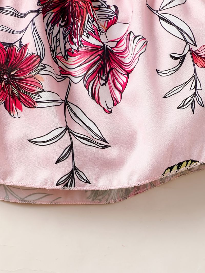 Camisole Med Blomstermønster Til Piger + Matchende Solidt Kort Sæt Babytøj Til Børn