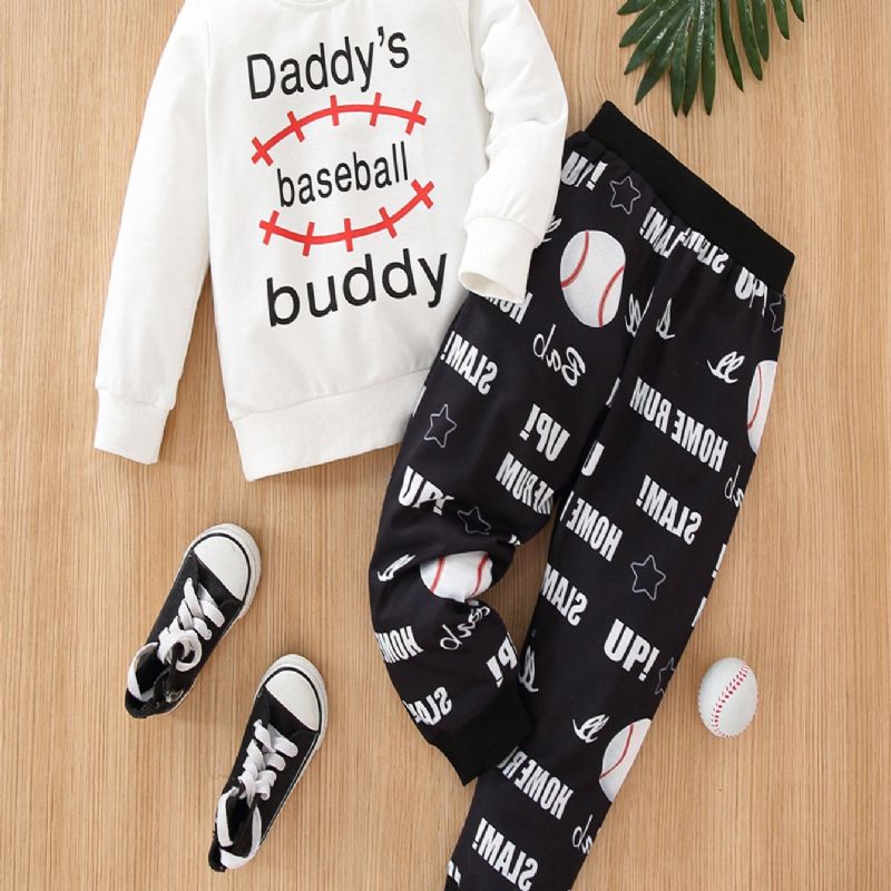 Drenge Piger Casual Sæt Med Fars Baseball Buddy Print Sweatshirt & Sweatpants Til Vinter