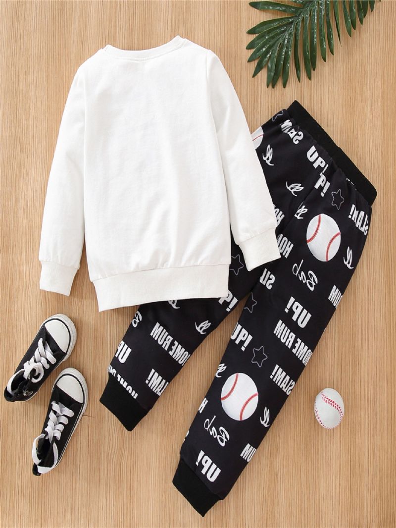 Drenge Piger Casual Sæt Med Fars Baseball Buddy Print Sweatshirt & Sweatpants Til Vinter