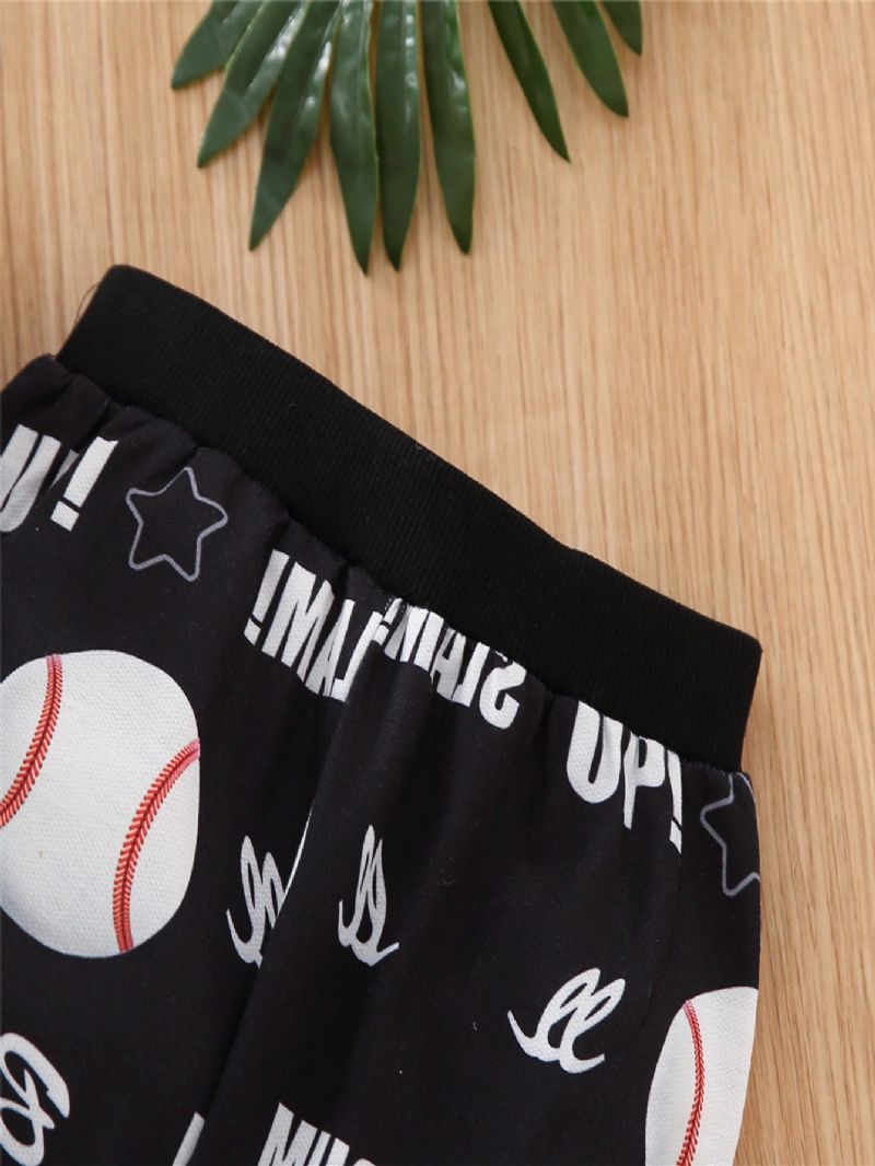 Drenge Piger Casual Sæt Med Fars Baseball Buddy Print Sweatshirt & Sweatpants Til Vinter