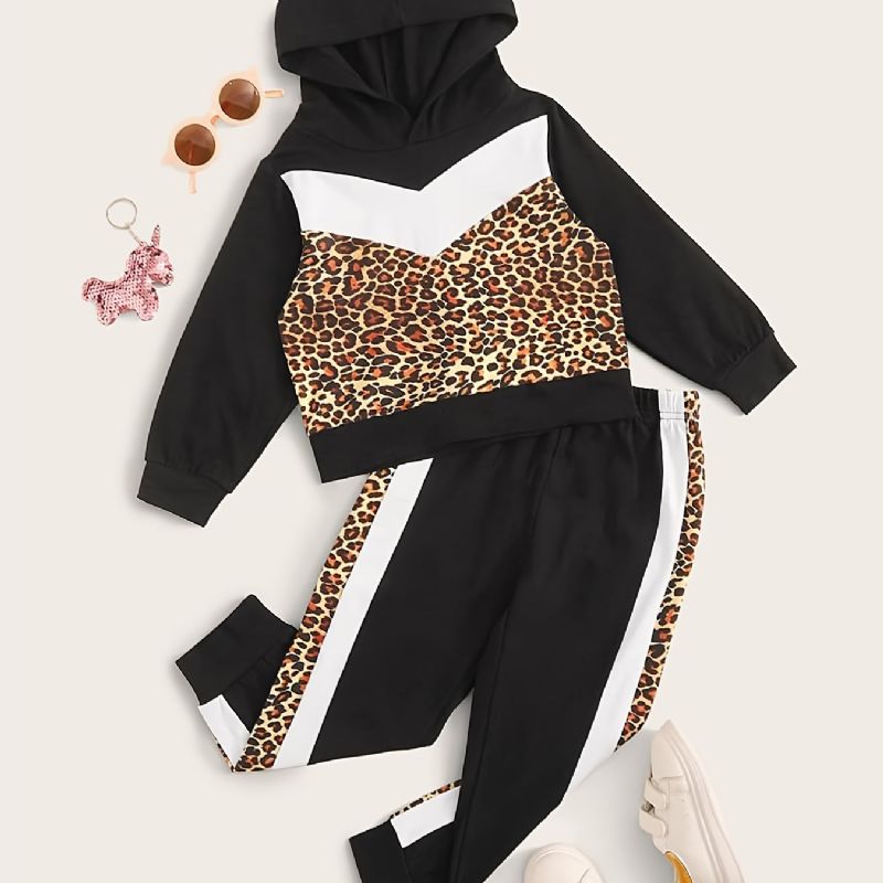 Drenge Piger Leopard Print Pullover Hættetrøje + Sweatpants Sæt Børnetøj