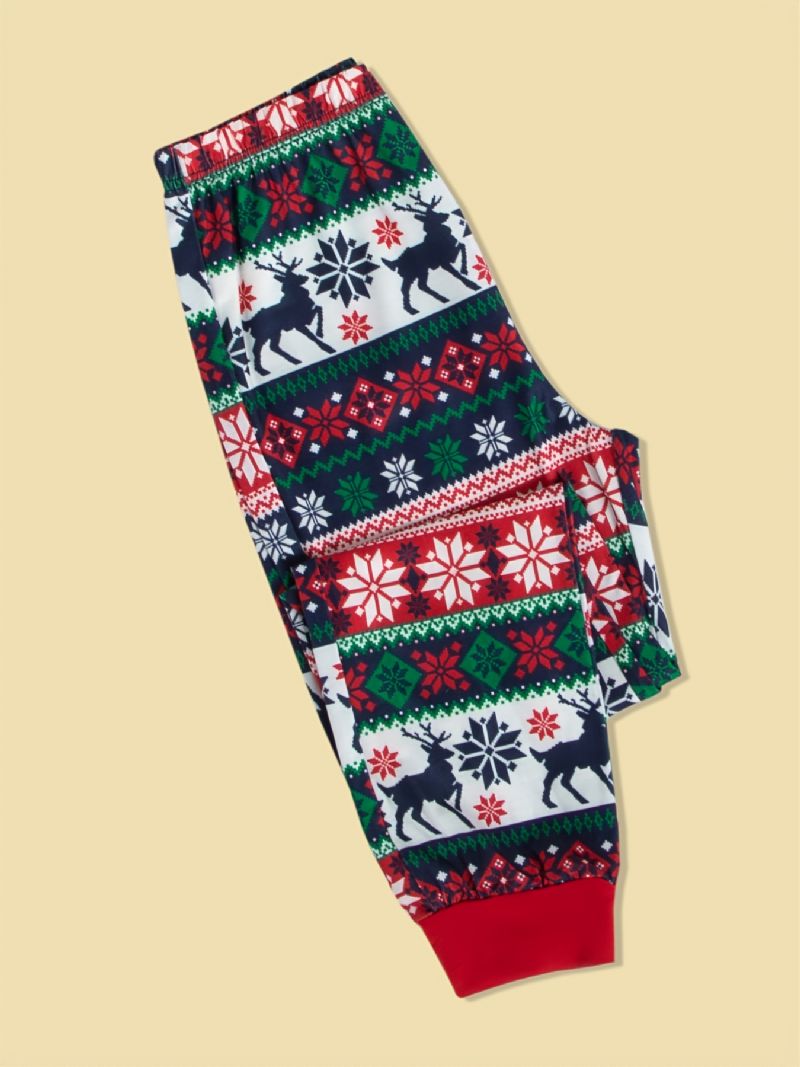 Juleforældre-barn Casual Santa Elk Print Pyjamassæt