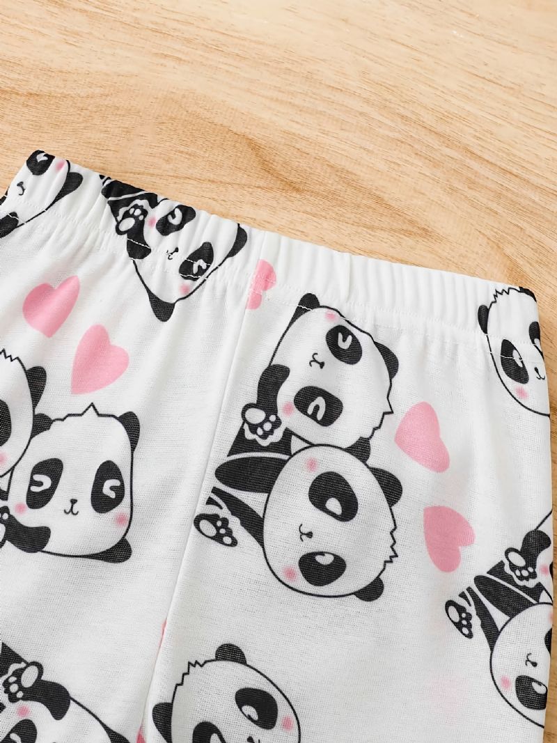 Langærmet Top Med Rund Hals Til Piger + Matchende Bukser Sæt Med Pandamønster Børnetøj