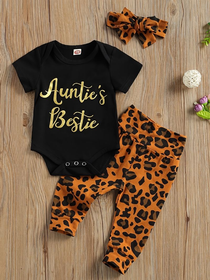 Nyfødt Pige Kortærmet Romper + Leopard Print Bukser Sæt Babytøj Outfits Bodysuit