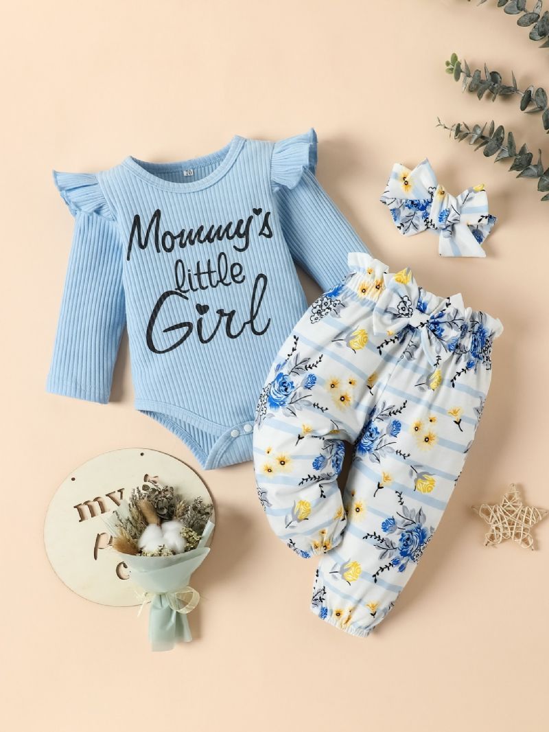 Nyfødte Babypiger Bodysuit & Blomsterbukser & Pandebånd Sæt Mommy's Little Piger