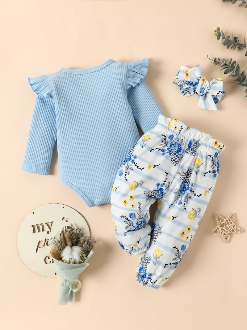 Nyfødte Babypiger Bodysuit & Blomsterbukser & Pandebånd Sæt Mommy's Little Piger