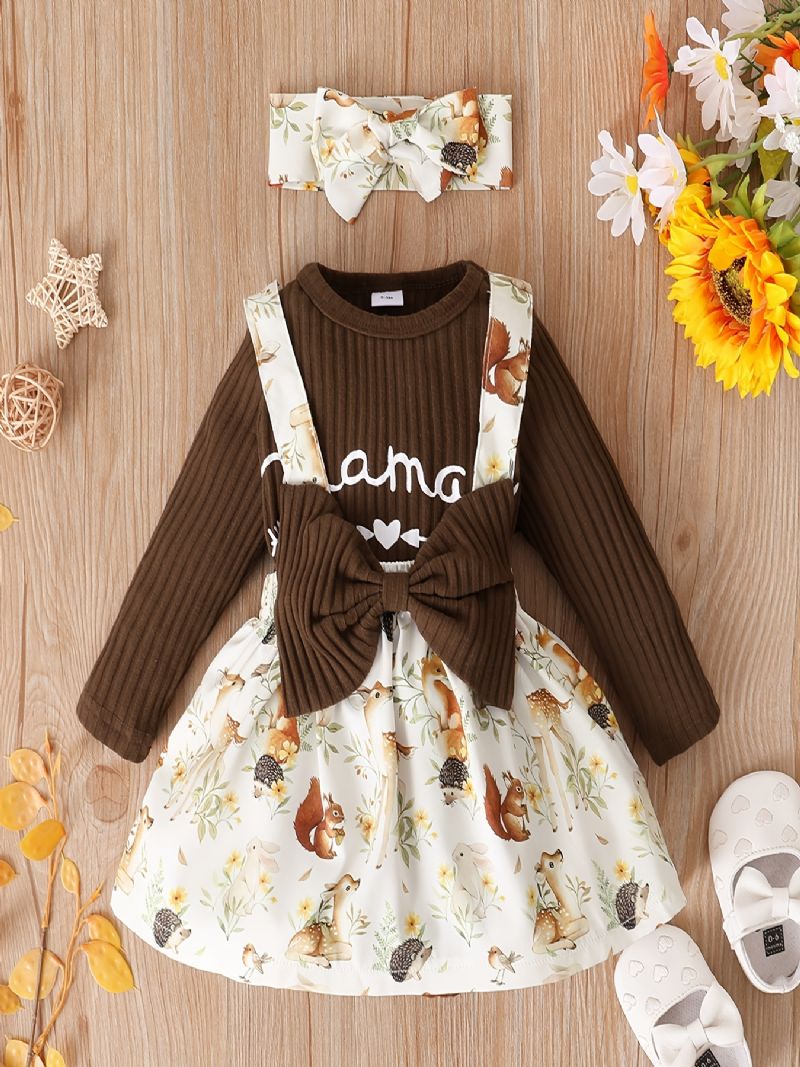 Nyfødte Babypiger Langærmet Romper Bodysuit + Suspender Nederdel + Pandebånd Sæt Baby Layette Sæt Babydåb Babytøj Outfit