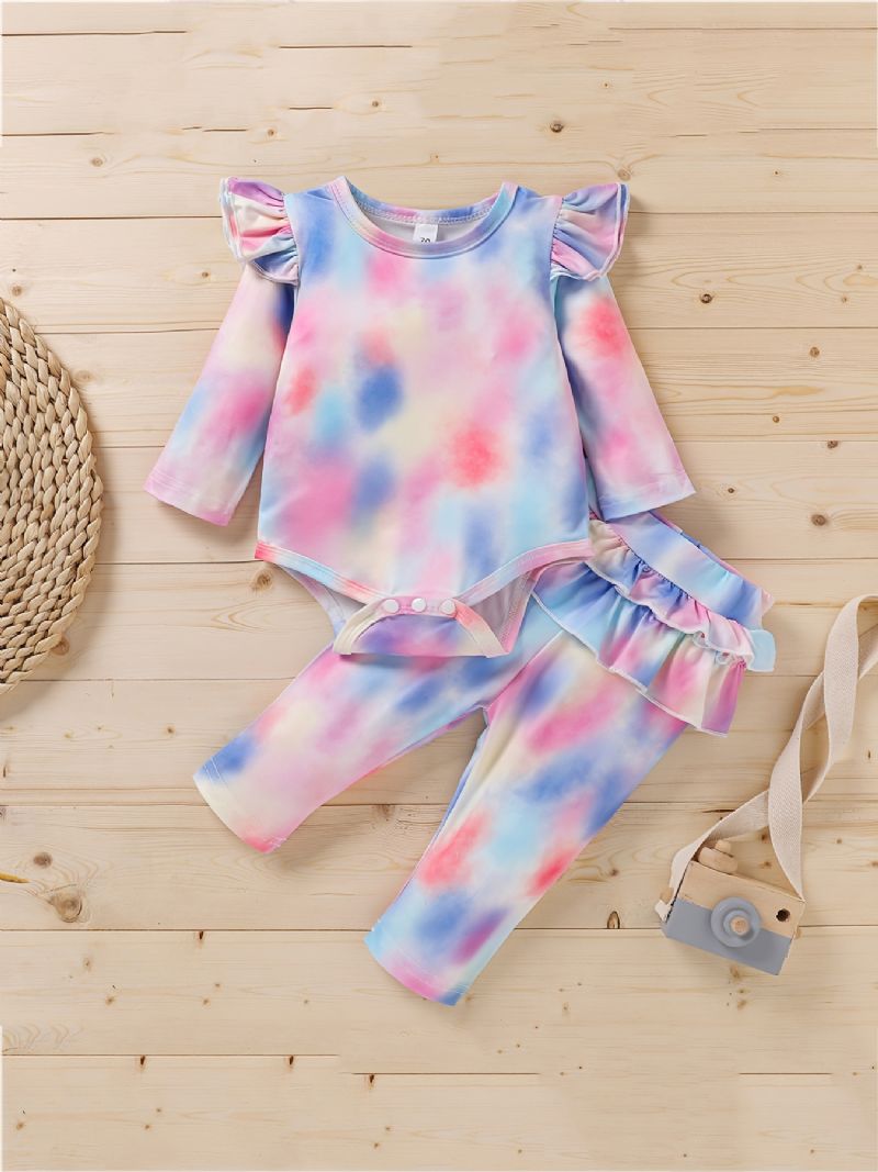 Nyfødte Babypiger Tie Dye Print Romper + Bukser Outfit Babytøj Sæt