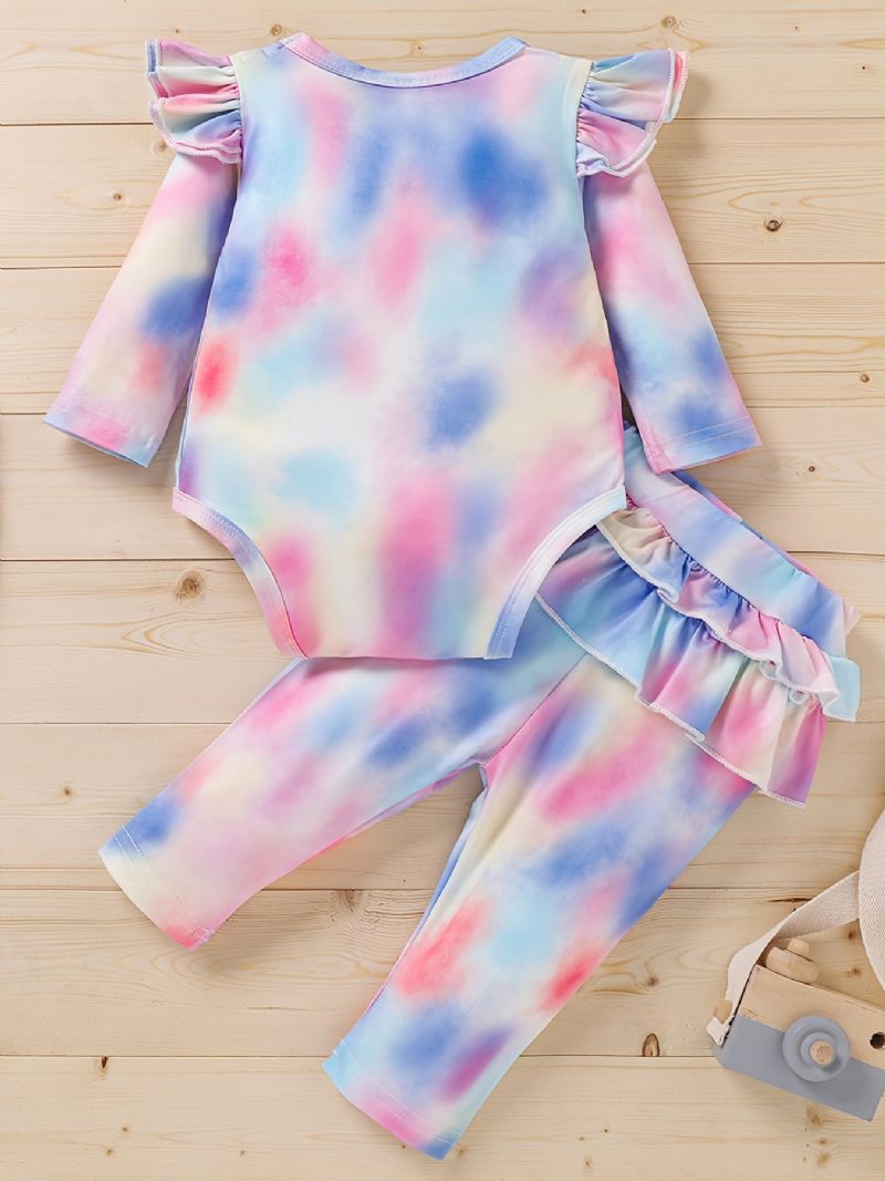 Nyfødte Babypiger Tie Dye Print Romper + Bukser Outfit Babytøj Sæt