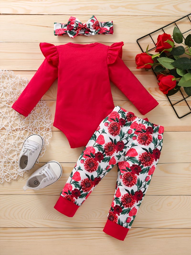 Piger Alfabet Blomsterprint Onesie Bukser Sæt