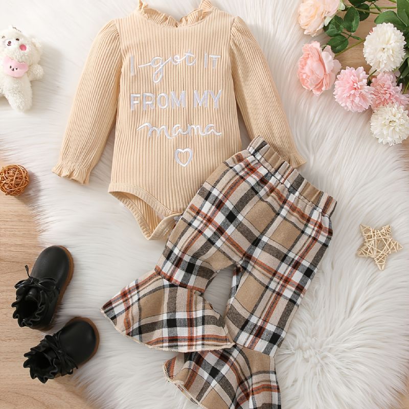 Piger Alfabet Broderi Trykt Blondekrave Stribet Ensfarvet Jumpsuit Plaid Flared Bukser Sæt