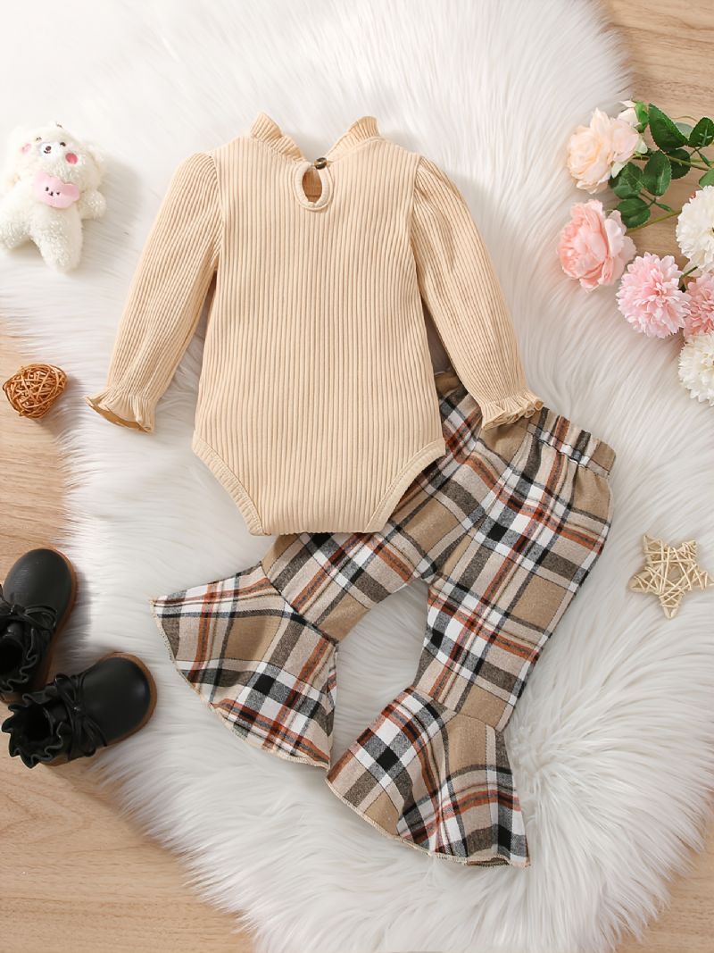 Piger Alfabet Broderi Trykt Blondekrave Stribet Ensfarvet Jumpsuit Plaid Flared Bukser Sæt