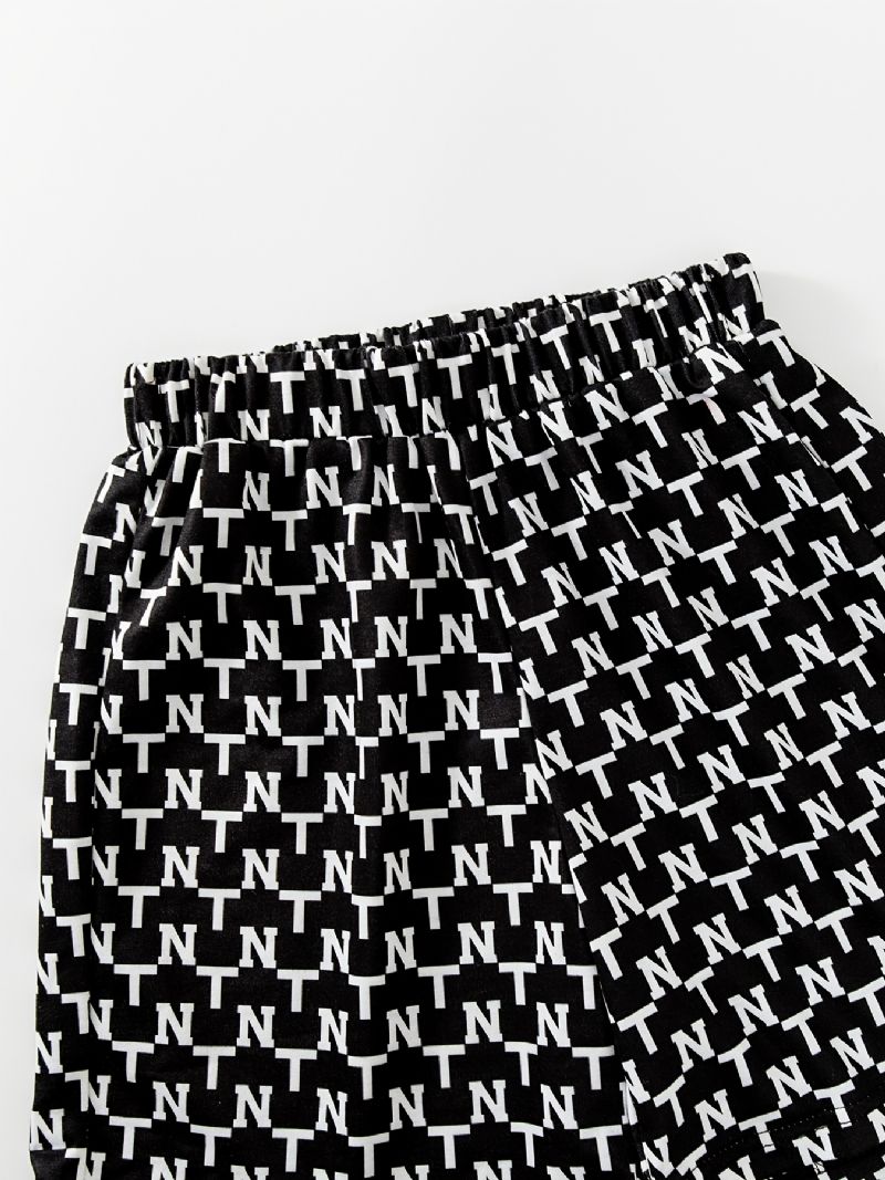 Piger Alfabet Mønster Sweatshirt + Matchende Shorts Sæt Børnetøj