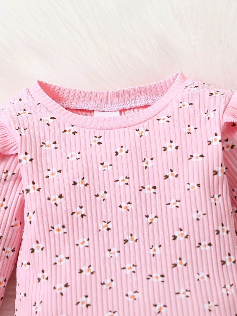 Piger Blomster Flæse Pullover Sweatshirt + Bukser Sæt Outfit Babytøj