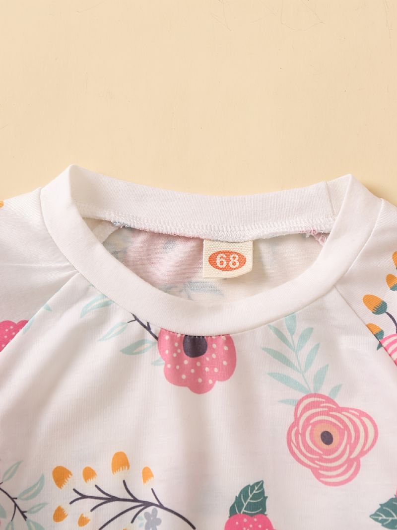 Piger Blomsterprint Langærmet Sweatshirt + Bukser Sæt Nyfødte Babytøj Outfits