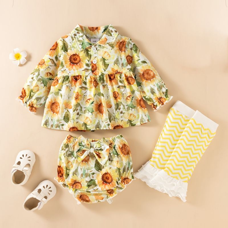 Piger Blomsterprint Peplum Top + Shorts + Knæpuder Sæt Babytøj