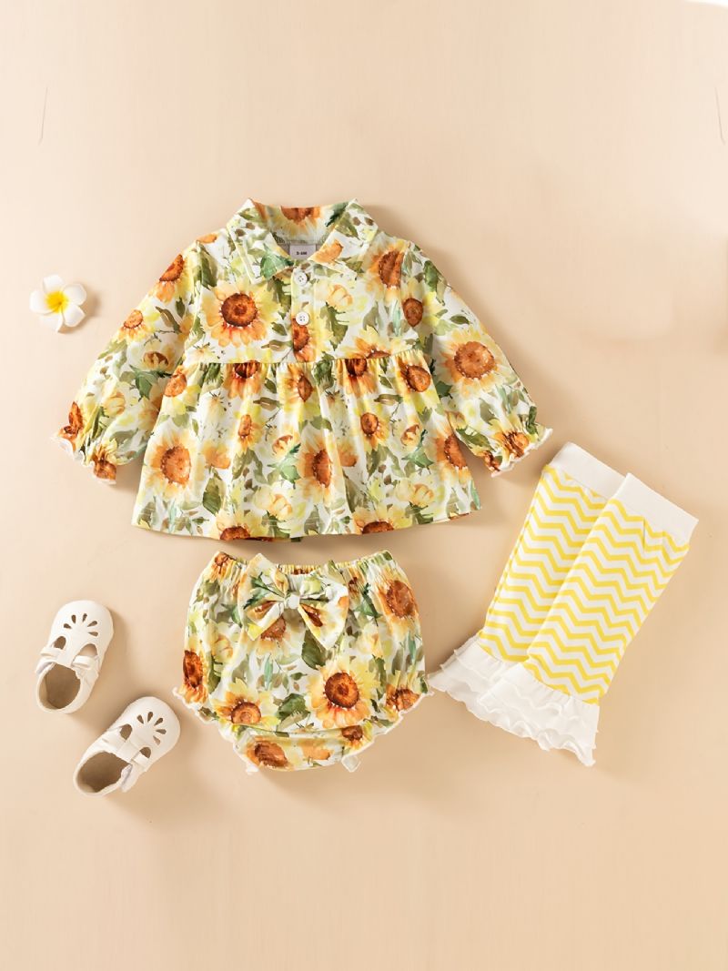 Piger Blomsterprint Peplum Top + Shorts + Knæpuder Sæt Babytøj