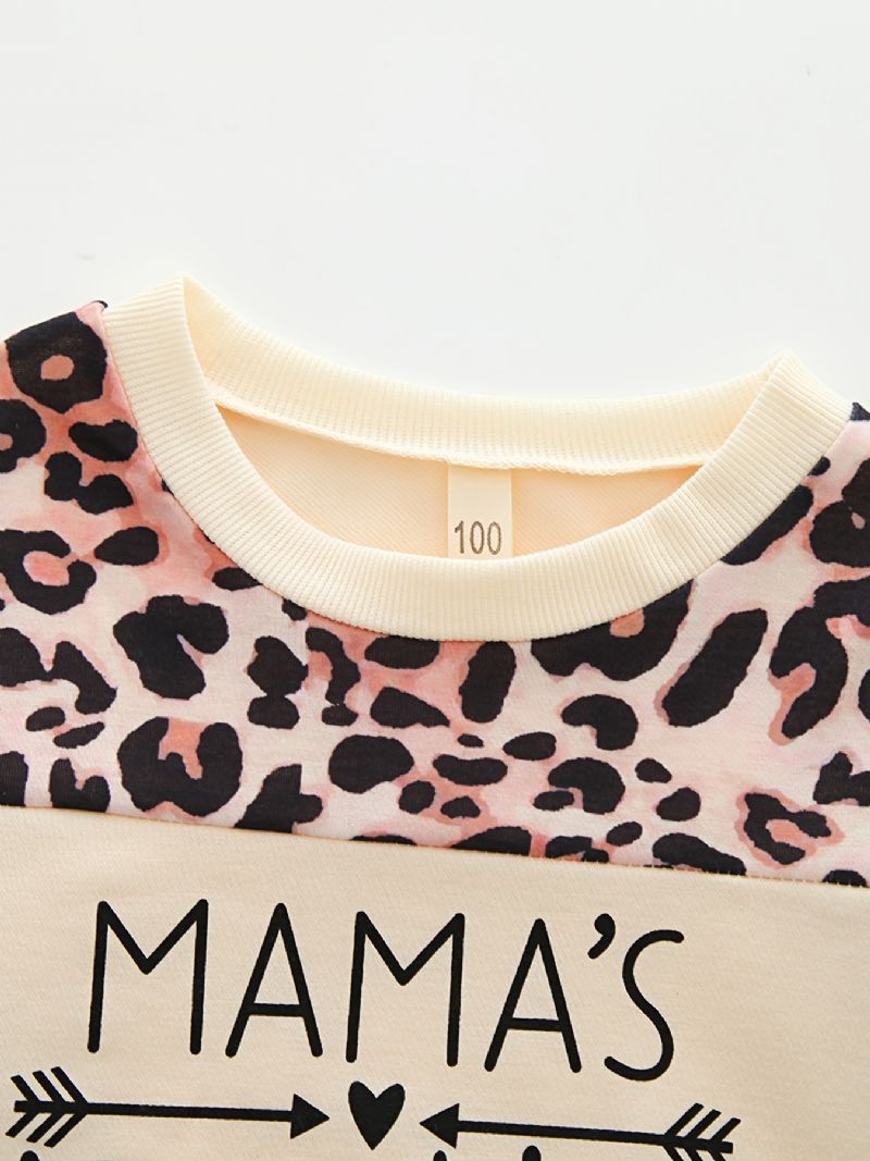 Piger Casua Leopard Patchwork Rundhalset Sweatshirt + Bukser Sæt Børnetøj