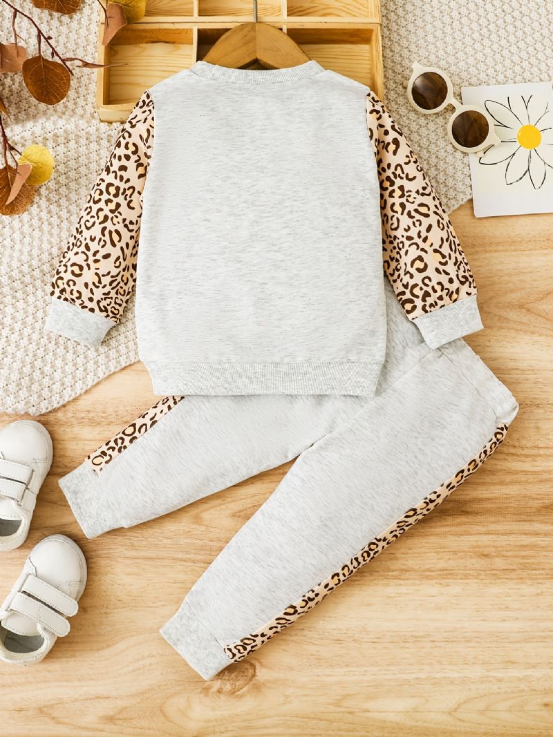 Piger Casual Leopard Unicorn Print Sæt Med Color Block Pullover Sweatshirt & Sweatpants