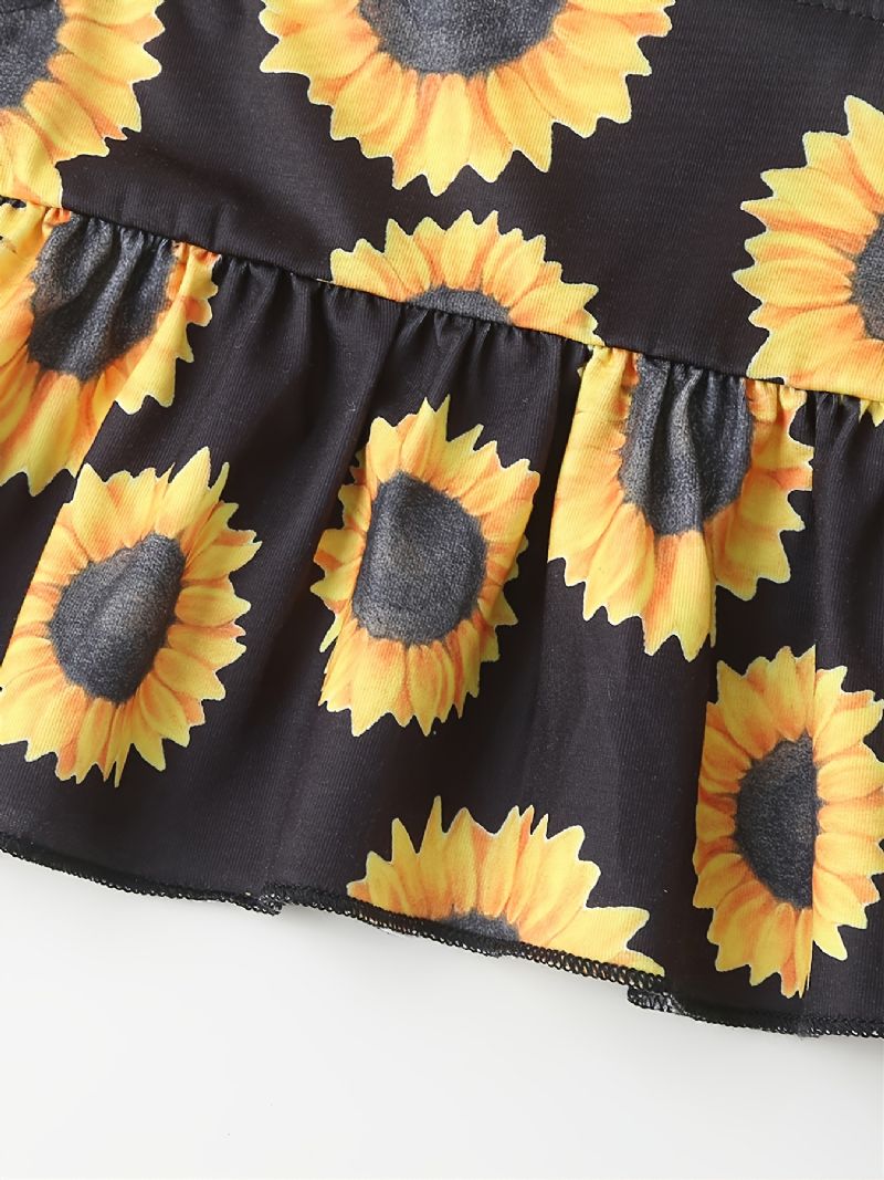 Piger Casual Solsikke Print Sling Top & Ensfarvede Bukser Sæt