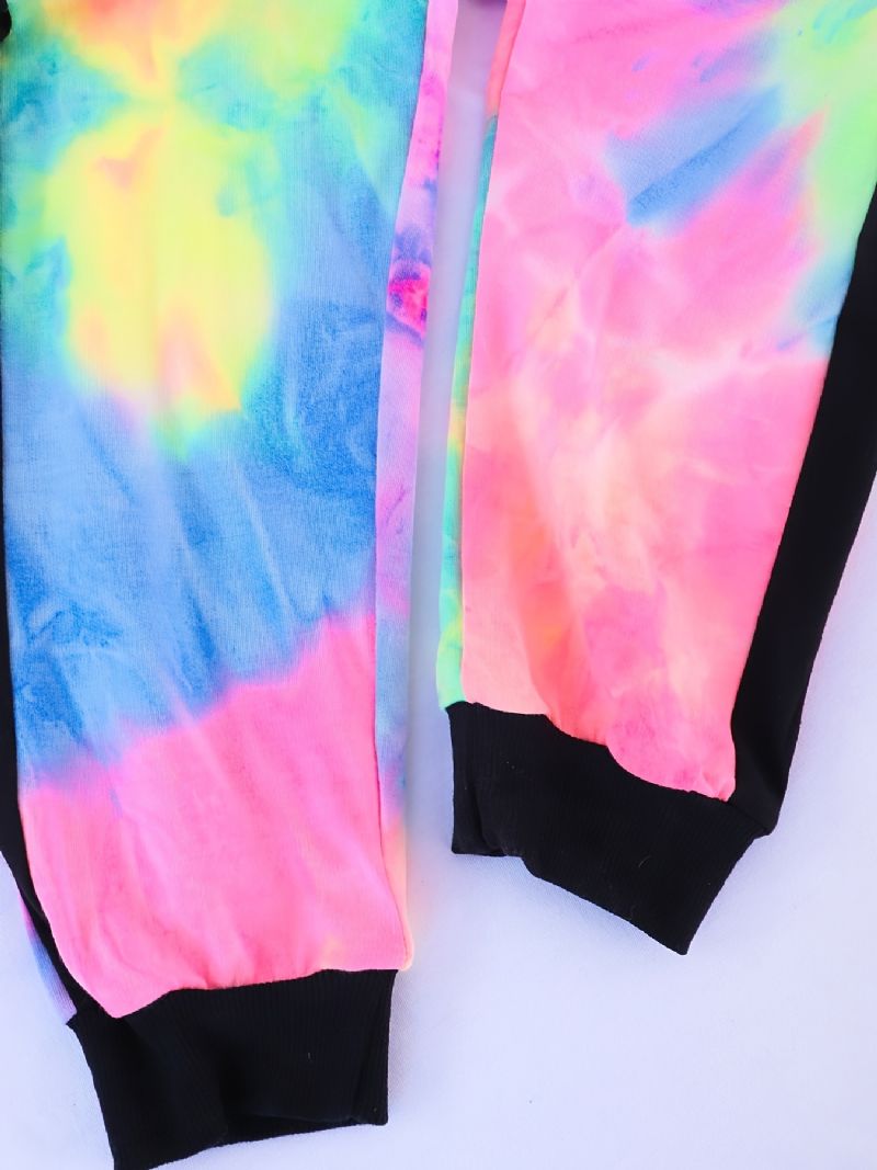 Piger Casual Tie Dye Print Sæt Med Langærmet Kort Pullover Sweatshirt & Sweatpants Sæt