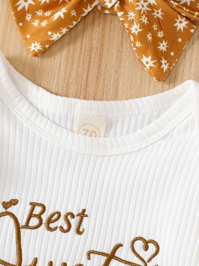 Piger Flæse Skulder Langærmet Romper Bodysuit + Print Bowknot Bukser Sæt Babytøj