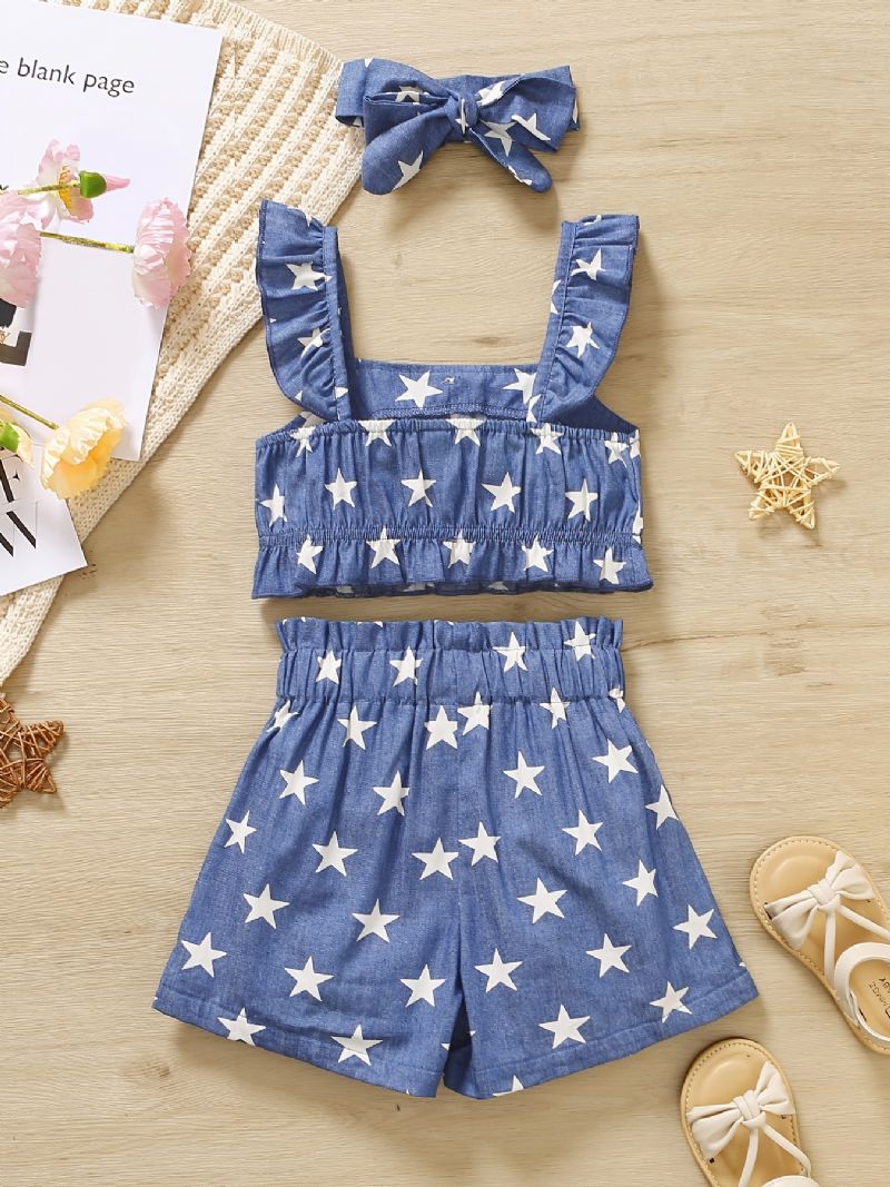 Piger Flæser Camisole Star Print & Shorts & Pandebånd Sæt