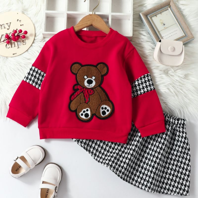 Piger Fleece Bear Sweatshirt Nederdel Sæt