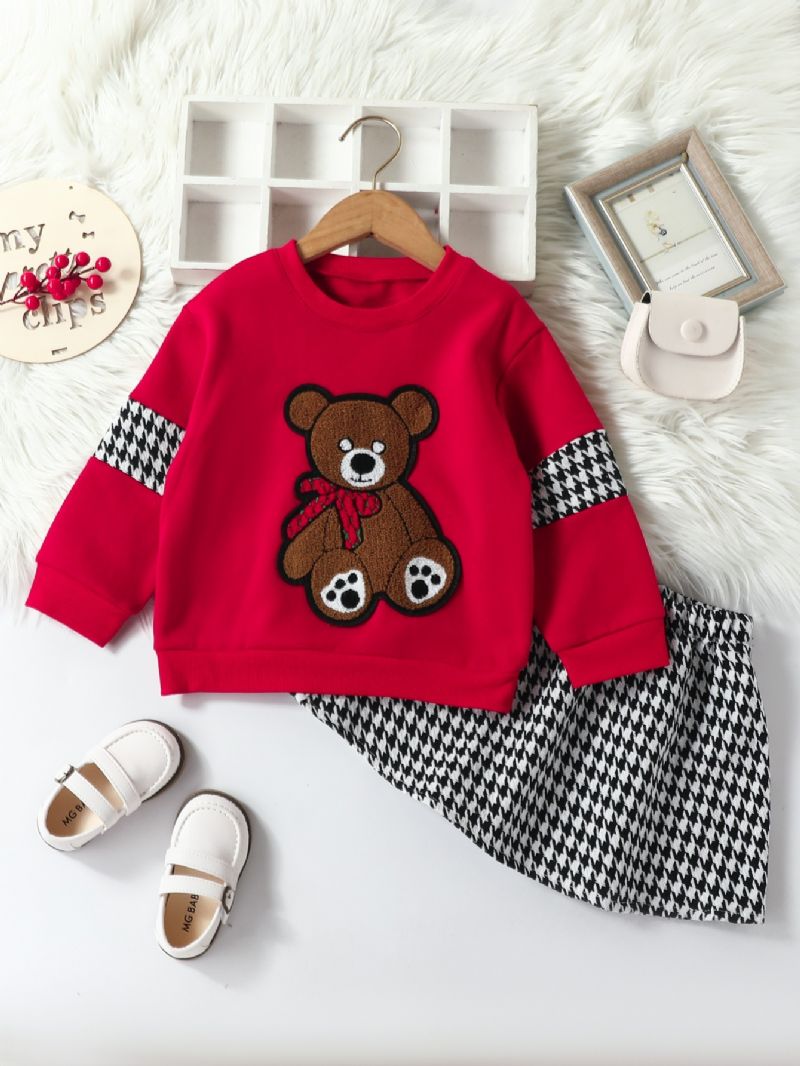 Piger Fleece Bear Sweatshirt Nederdel Sæt