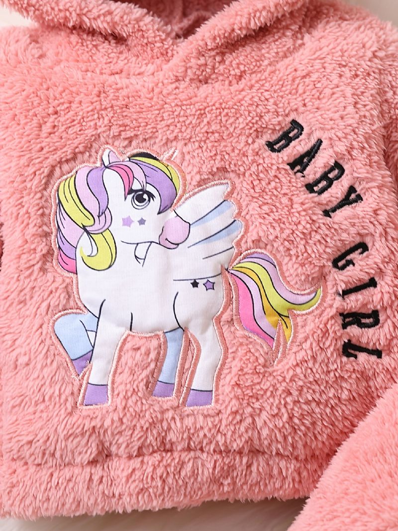 Piger Fleece Unicorn Broderet Pullover Hættetrøje + Bukser Sæt Babytøj Til Vinter