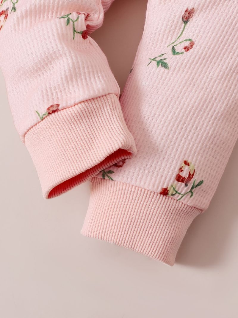 Piger Langærmet Blomstret Sweatshirt + Bukser + Pandebånd Sæt Babytøj Outfit