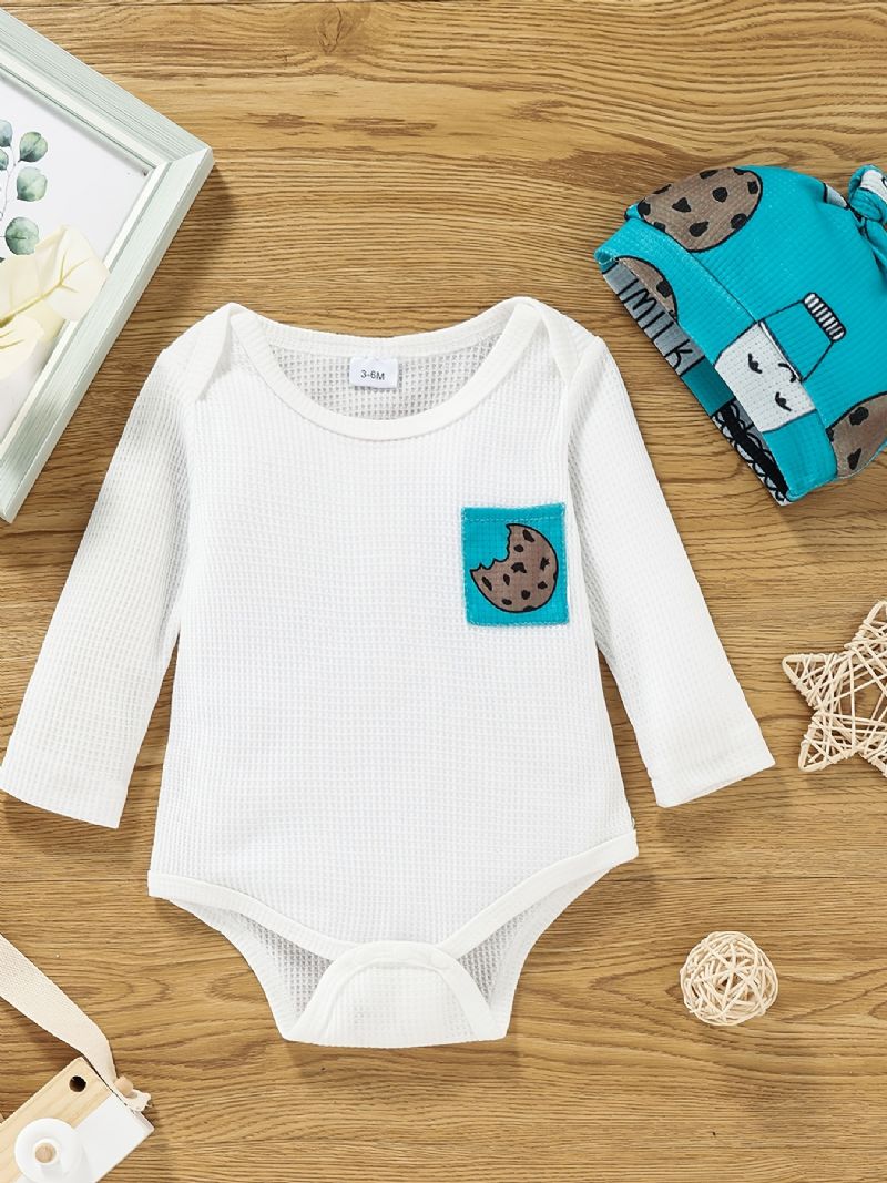 Piger Langærmet Romper Bodysuit + Tegneserie Print Bukser + Hatte Sæt Babytøj