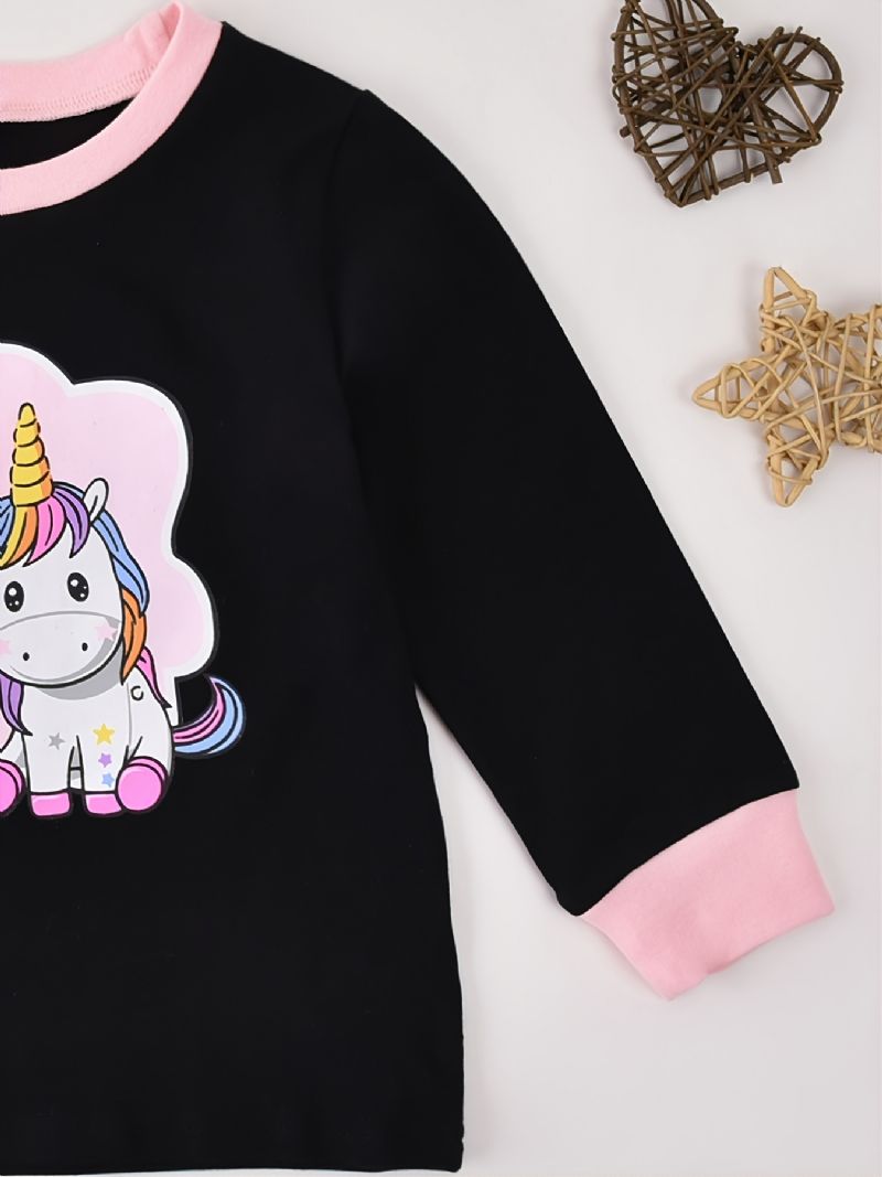 Piger Langærmet Unicorn Print Top & Solide Bukser Sæt